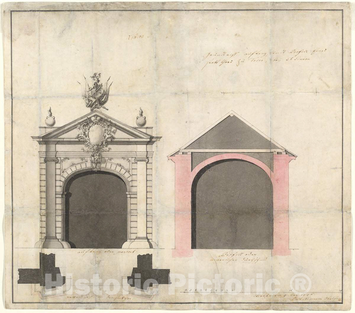 Art Print : Balthasar Neumann, Design for a City Gate in Trier, 1746 - Vintage Wall Art