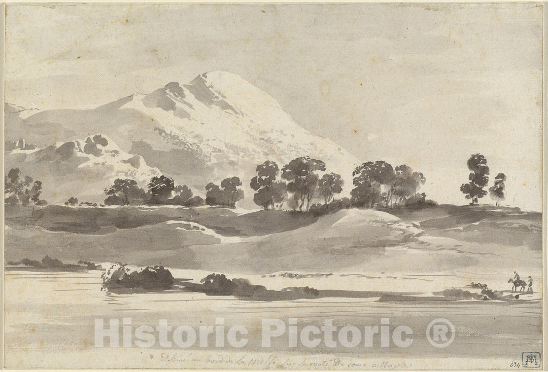 Art Print : Jacques de Boissieu, Mount Cairo from Across The Melfa River, c.1766 - Vintage Wall Art