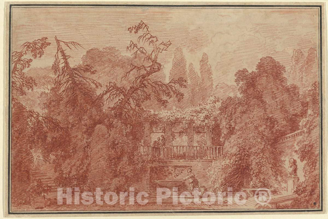 Art Print : HonorÃ© Fragonard, Terrace and Garden of an Italian Villa, c.1763 - Vintage Wall Art