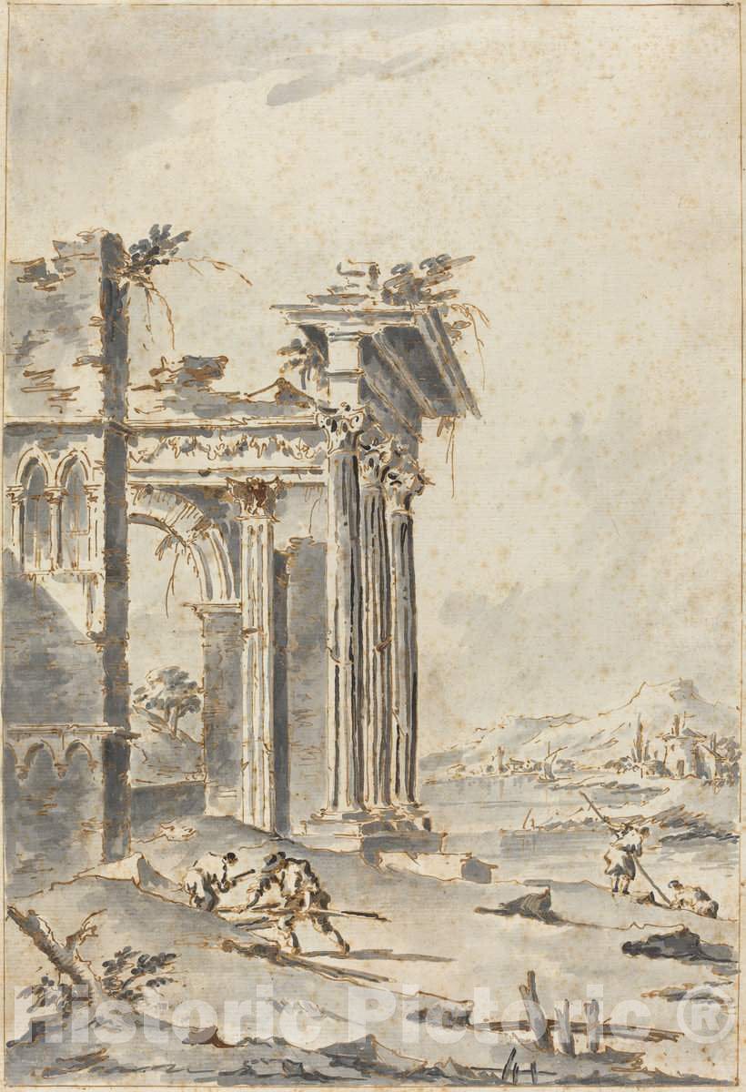 Art Print : Giacomo Guardi, Capriccio of Classical Ruins on a Shore - Vintage Wall Art