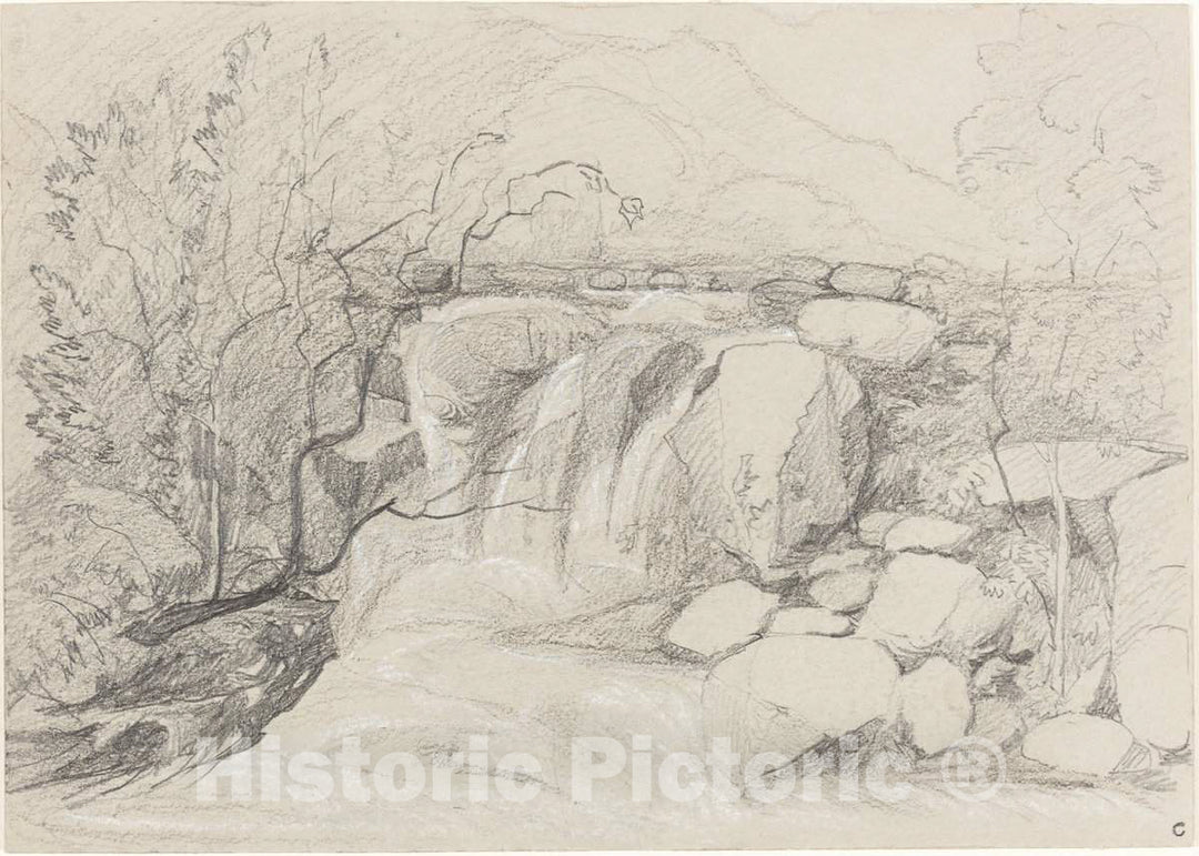 Art Print : John Sell Cotman, Waterfall with Rocks - Vintage Wall Art