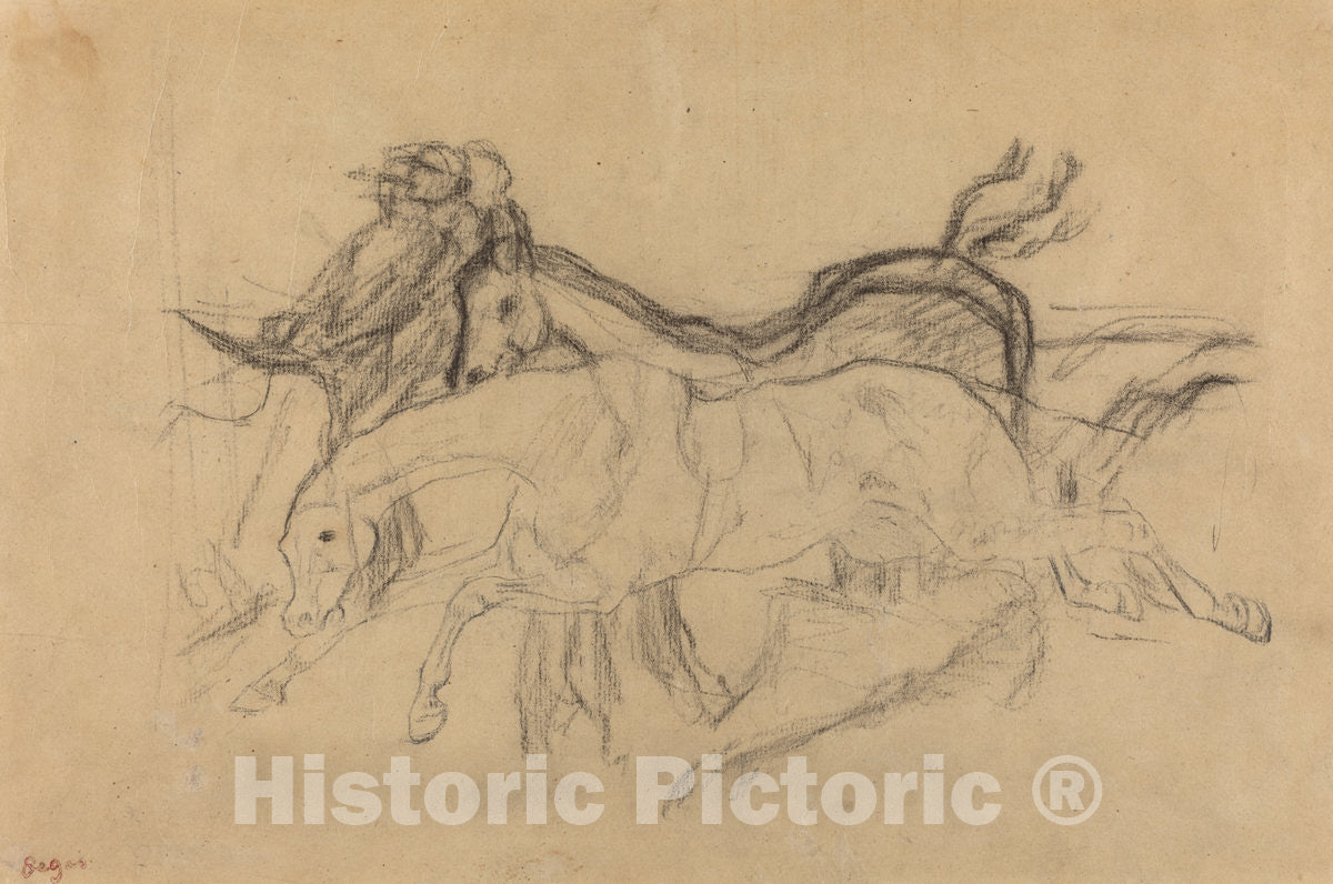 Art Print : Edgar Degas, Racehorses (Study for Scene from The Steeplechase: The Fallen Jockey), c. 1881 - Vintage Wall Art