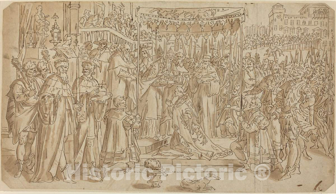 Art Print : Maarten de VOS, Coronation of The Emperor - Vintage Wall Art