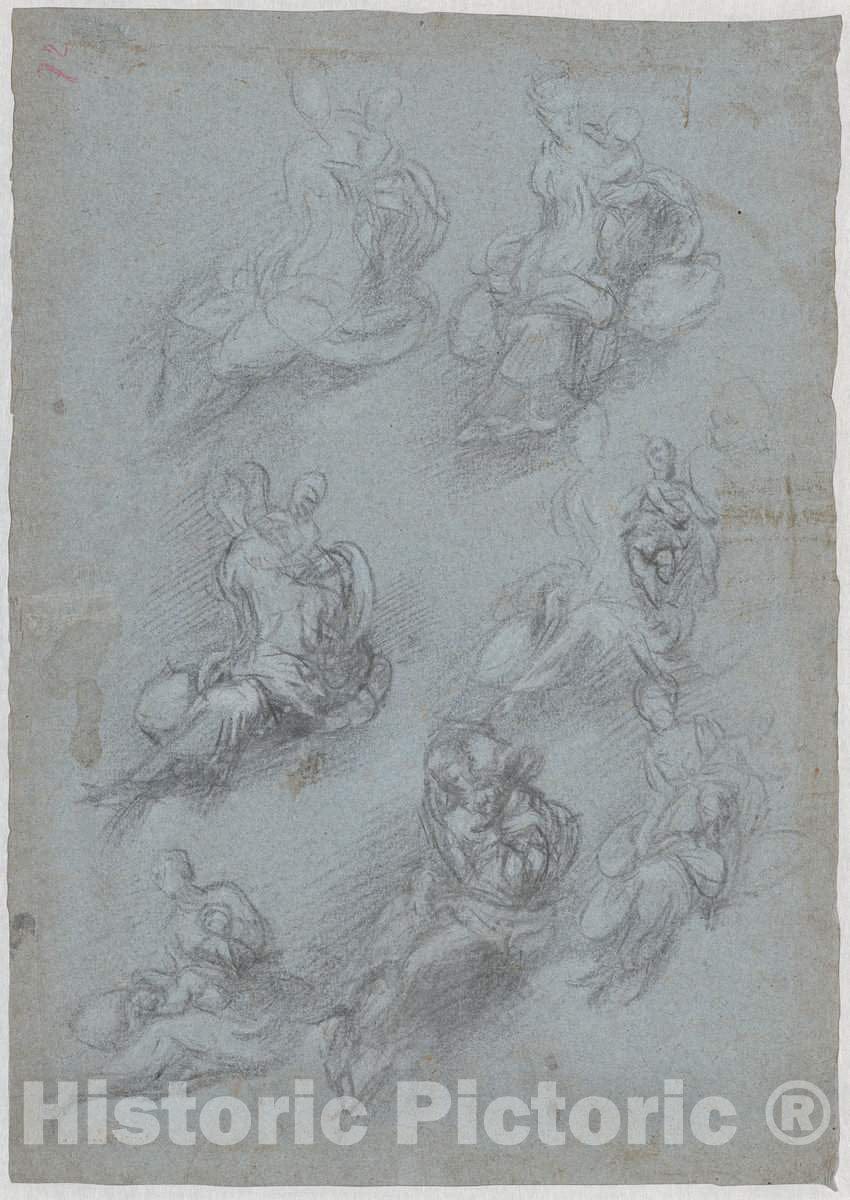 Art Print : Camillo Boccaccino, Studies for The Virgin and Child (Recto), c. 1532 - Vintage Wall Art