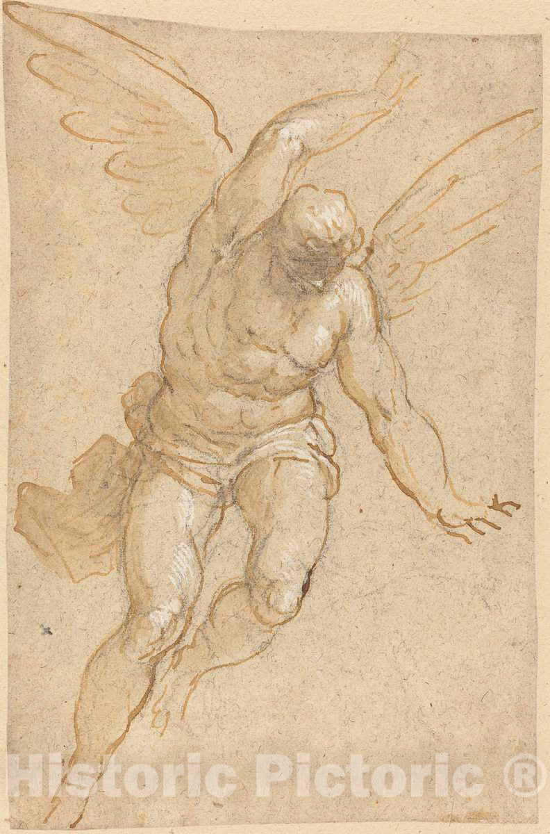 Art Print : Jacopo Palma il Giovane, A Flying Angel, c.1585 - Vintage Wall Art