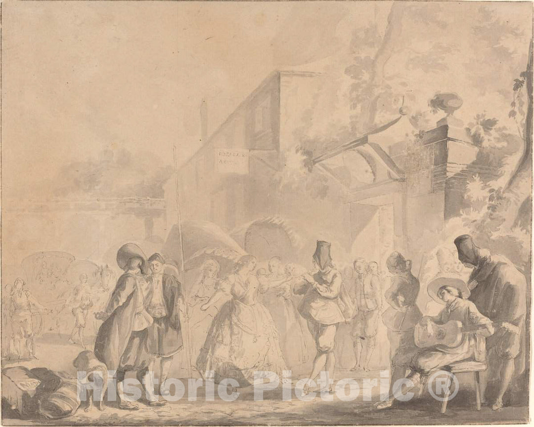 Art Print : Luis Paret y AlcÃ¡zar, Dance in a Village Square, c.1773 - Vintage Wall Art