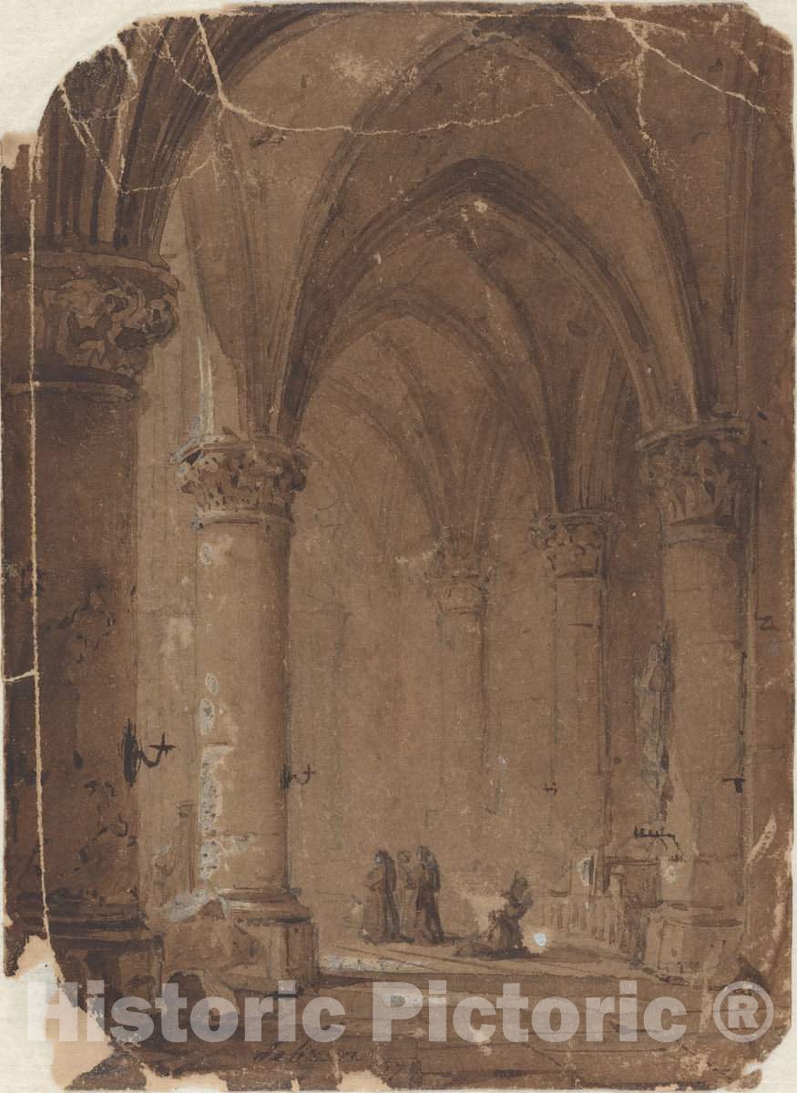 Art Print : Baptiste-Pierre Le Brun, Monks in a Cathedral - Vintage Wall Art