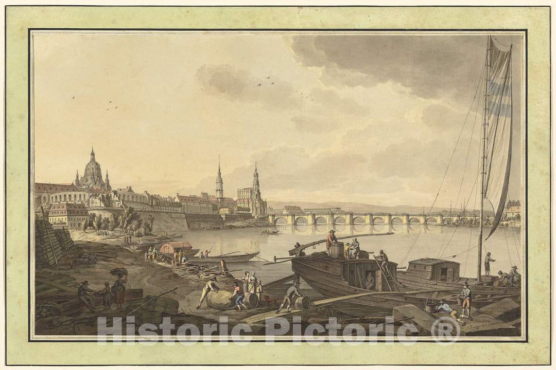 Art Print : Adrian Zingg, Dresden from The Banks of The Elbe River, 1782 - Vintage Wall Art