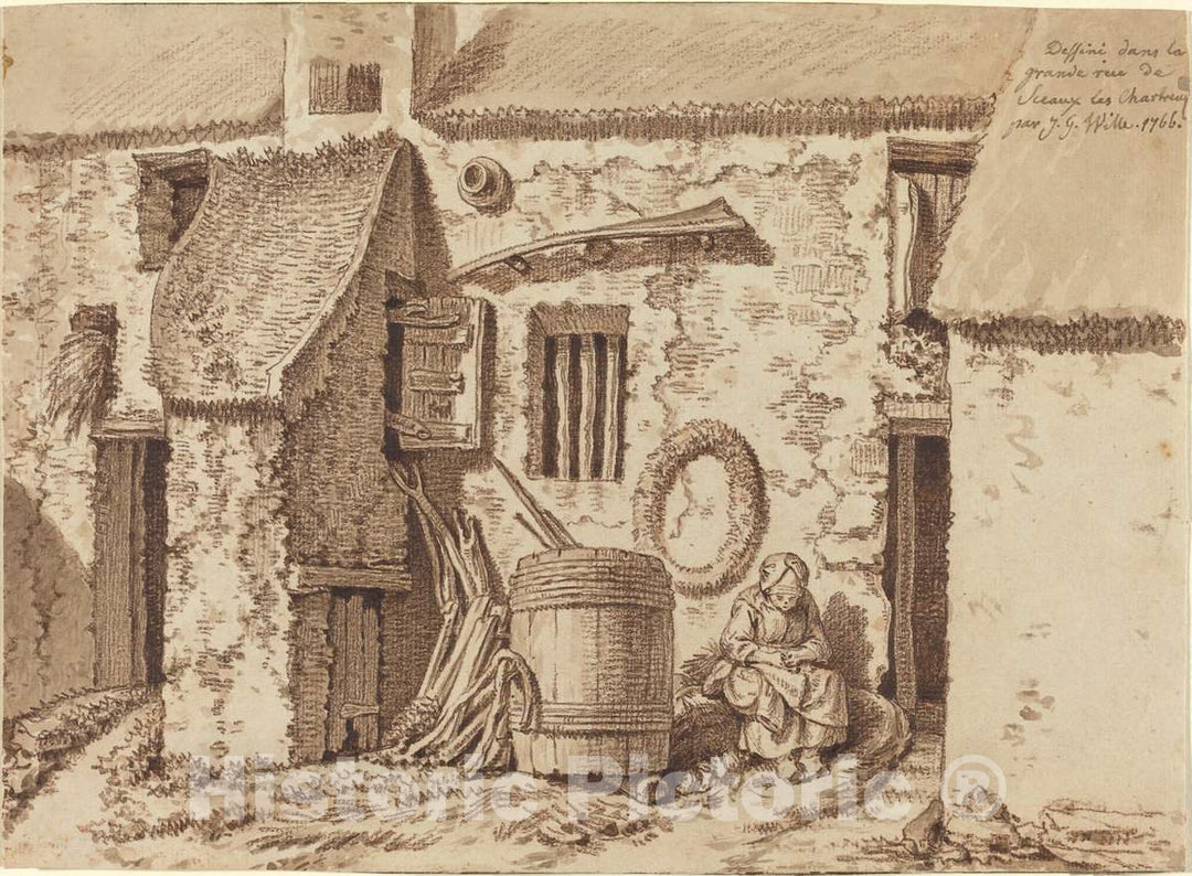 Art Print : Johann Georg Wille, A Rustic House in The Grand Rue at Sceaux-Les-Chartreux, 1766 - Vintage Wall Art