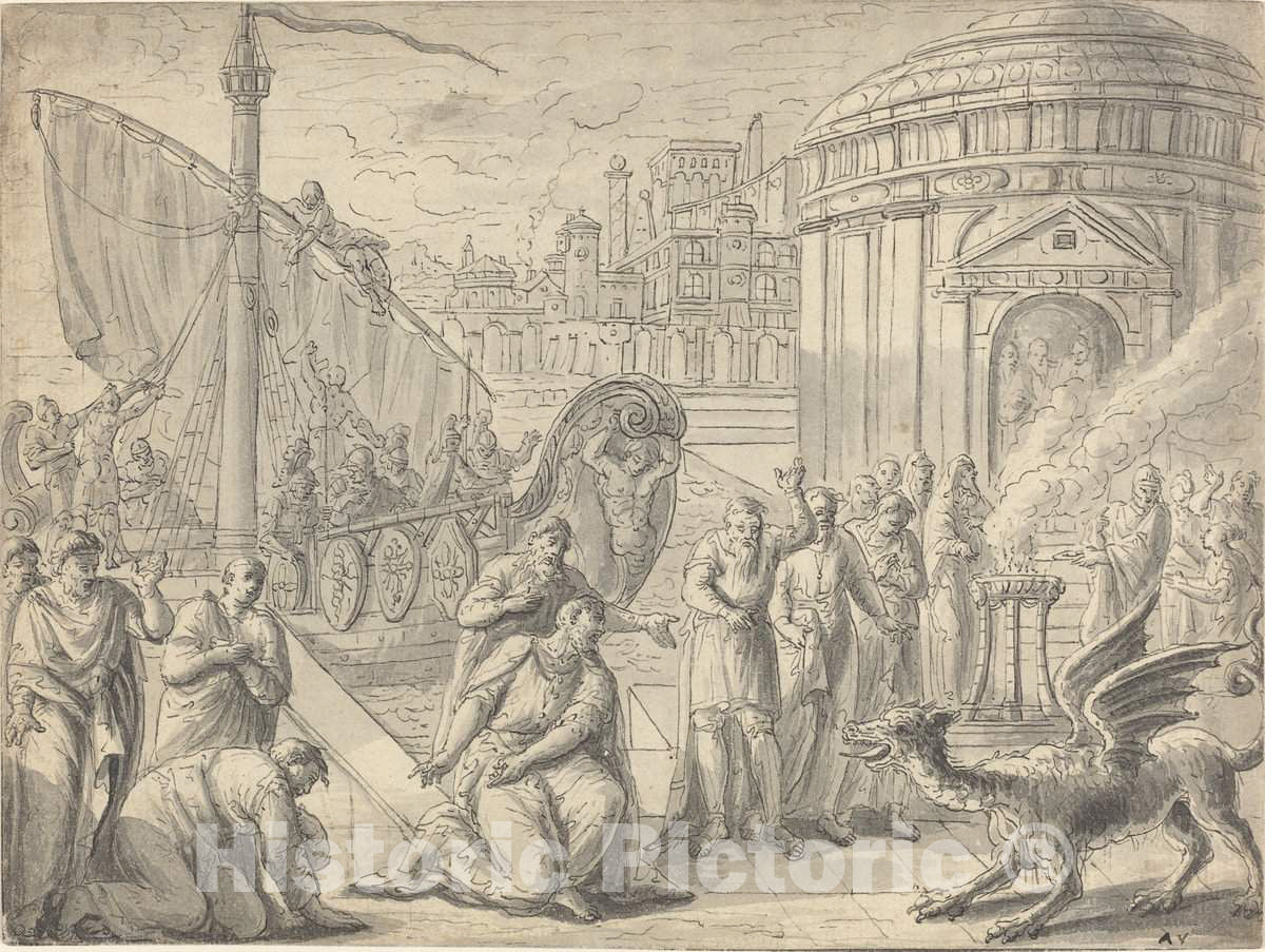 Art Print : FranÃ§ois Boitard, The Arrival of Aesculapius in Rome, c. 1700 - Vintage Wall Art