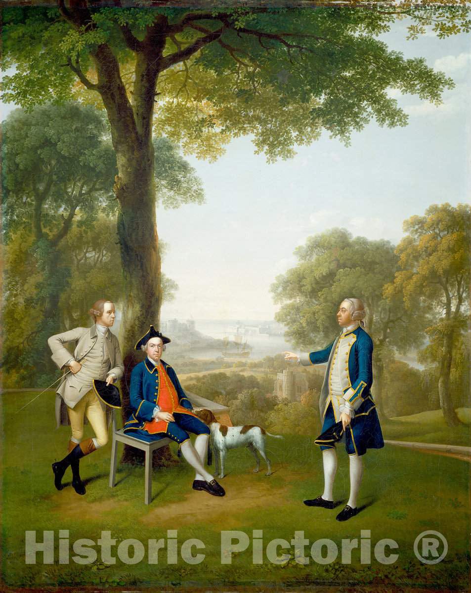 Art Print : Arthur Devis, Arthur Holdsworth Conversing with Thomas Taylor and Captain Stancombe by The River Dart, 1757 - Vintage Wall Art