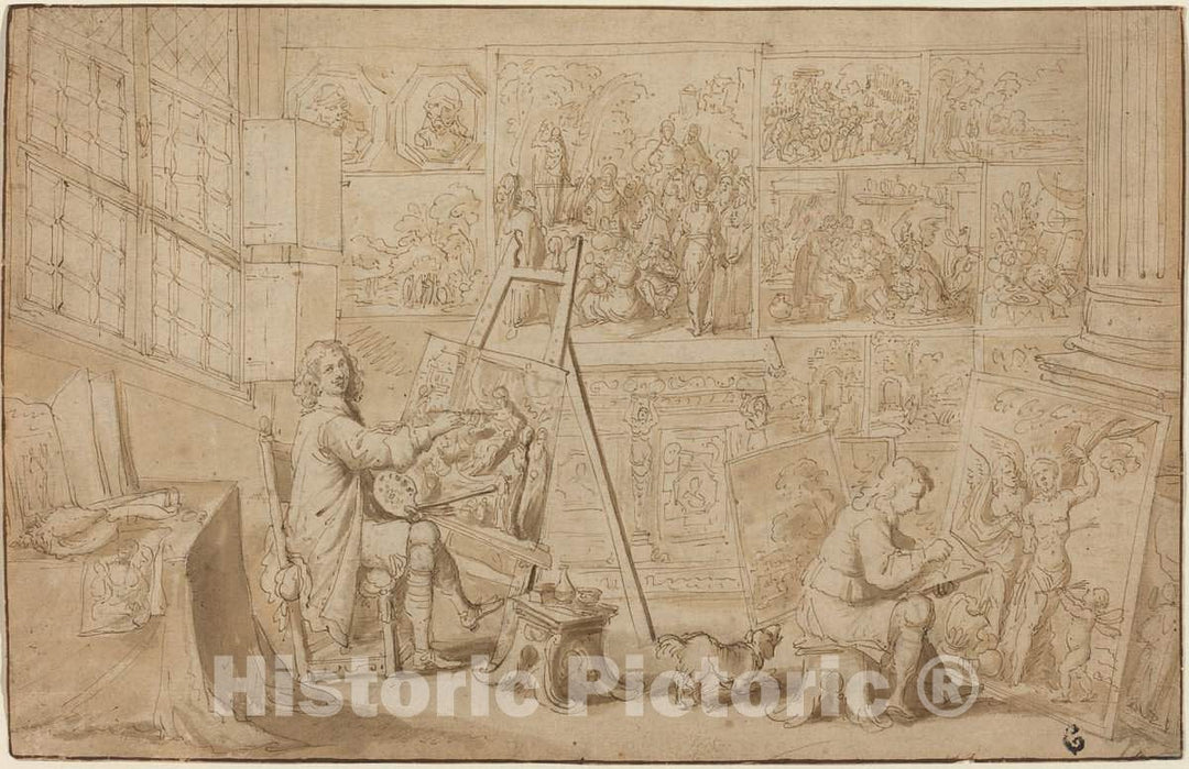 Art Print : Frans Francken The Younger, an Artist's Studio [Recto] - Vintage Wall Art