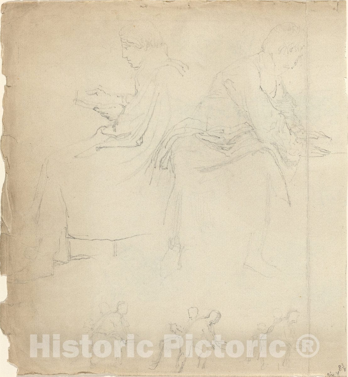 Art Print : John Flaxman, Sheet of Studies [Recto and Verso], in or After 1811 - Vintage Wall Art