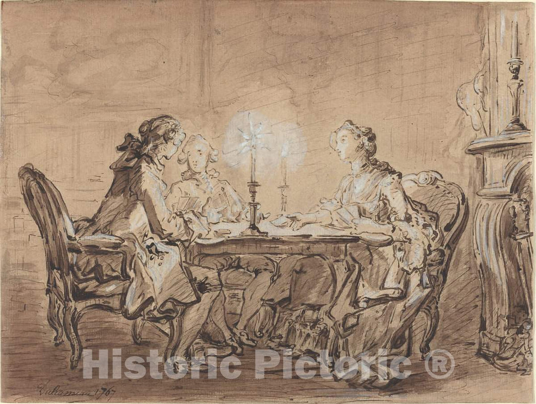 Art Print : Louis Durameau, A Game of Cards, 1767 - Vintage Wall Art