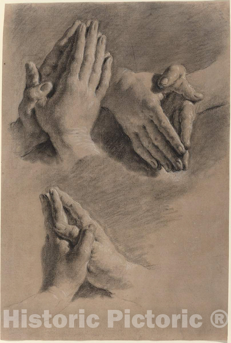 Art Print : Jacopo Guarana, Three Studies of Hands Clasped in Prayer - Vintage Wall Art