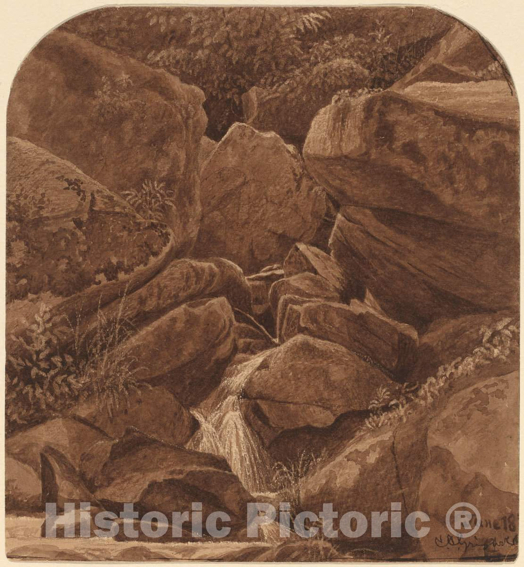 Art Print : Casimir Clayton Griswold, Rocks and Waterfall, 1878 - Vintage Wall Art