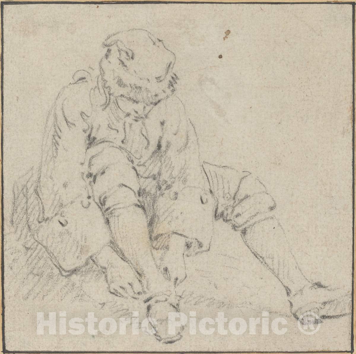 Art Print : Baptiste Le Prince, Man Pulling on His Shoe, c.1761 - Vintage Wall Art