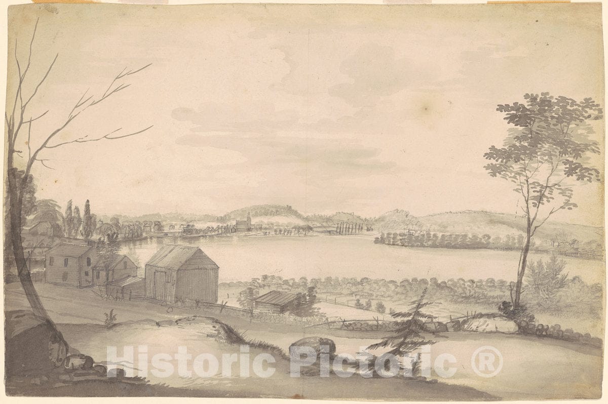 Art Print : Alvan T. Fisher, Study for View of Springfield on The Connecticut River, c. 1819 - Vintage Wall Art