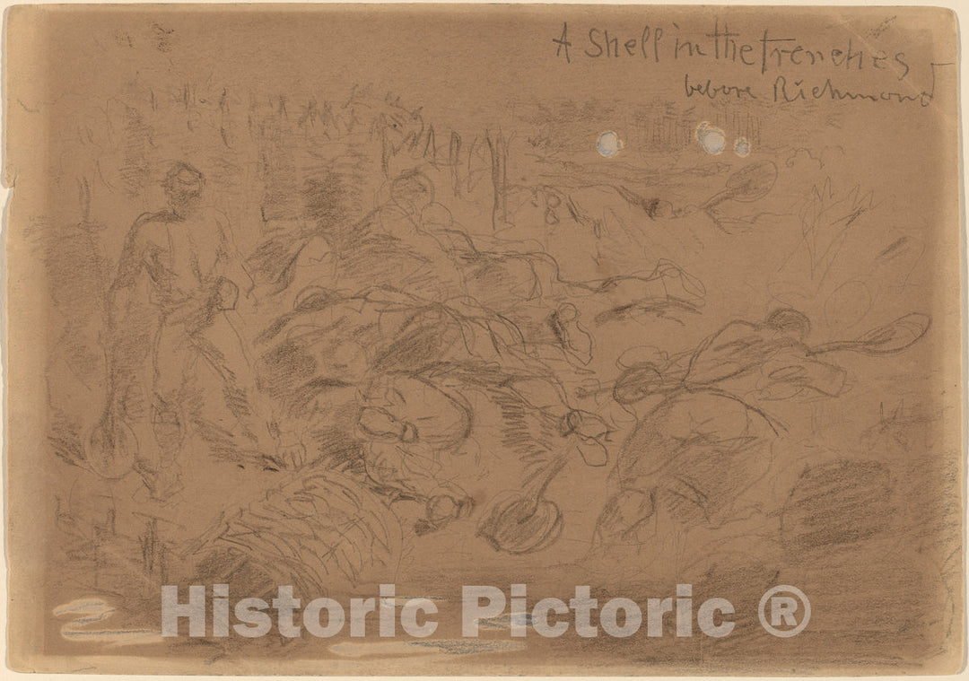 Art Print : Winslow Homer, A Shell in The Trenches Before Richmond [Recto], 1862 - Vintage Wall Art