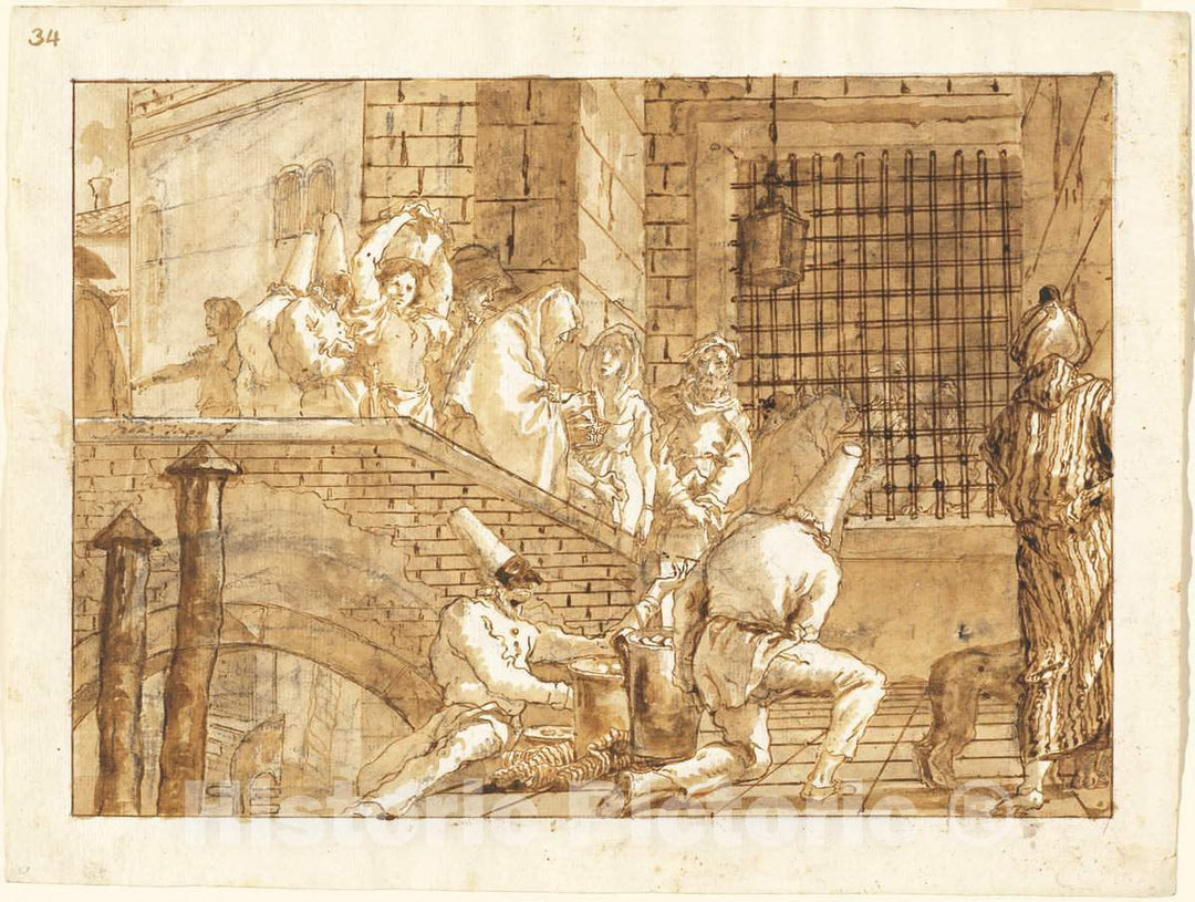 Art Print : Giovanni Domenico Tiepolo, The Prison Visit, c.1801 - Vintage Wall Art