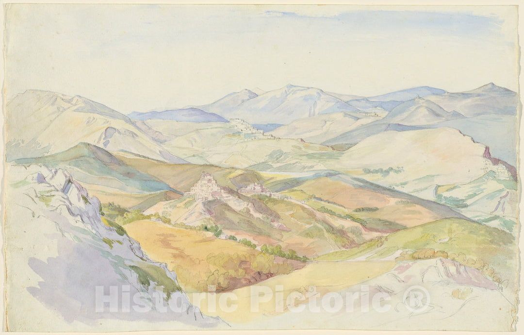 Art Print : Ludwig Deurer, The Sabine Hills and Rocca Santo Stefano Seen from Civitella, 1835 - Vintage Wall Art