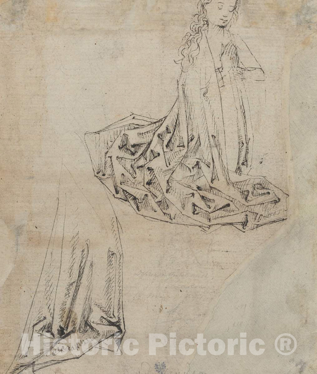 Art Print : Female Figure Kneeling in Prayer [Verso], c. 1490 - Vintage Wall Art