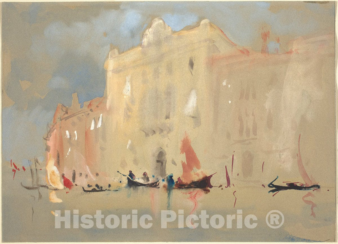 Art Print : Hercules Brabazon Brabazon, Gondolas Before a Palace on The Grand Canal in Venice - Vintage Wall Art