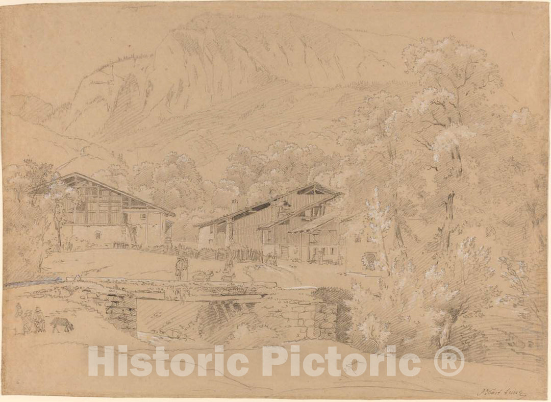 Art Print : Jean Antoine Linck, an Alpine Village in Summertime - Vintage Wall Art