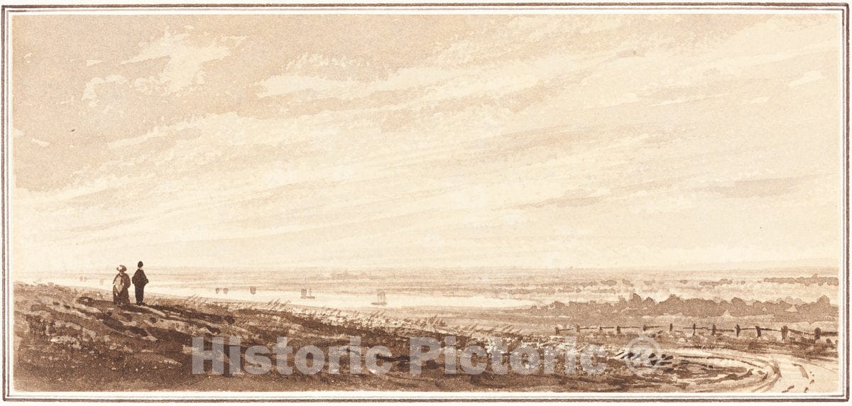 Art Print : Figures Overlooking a Bay Near The Mouth of The Paye, Lincolnshire, 1849 - Vintage Wall Art