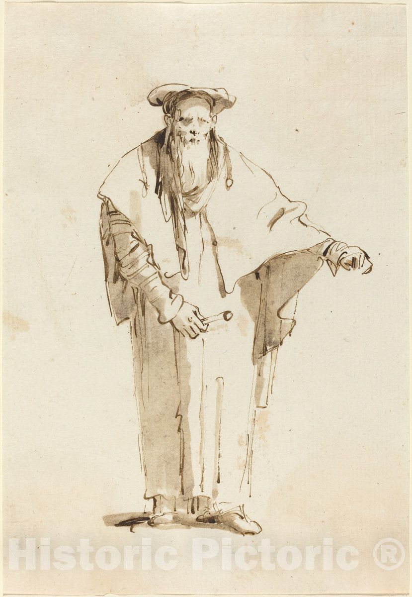 Art Print : Giovanni Battista Tiepolo, A Standing Oriental Holding a Rod, c.1758 - Vintage Wall Art