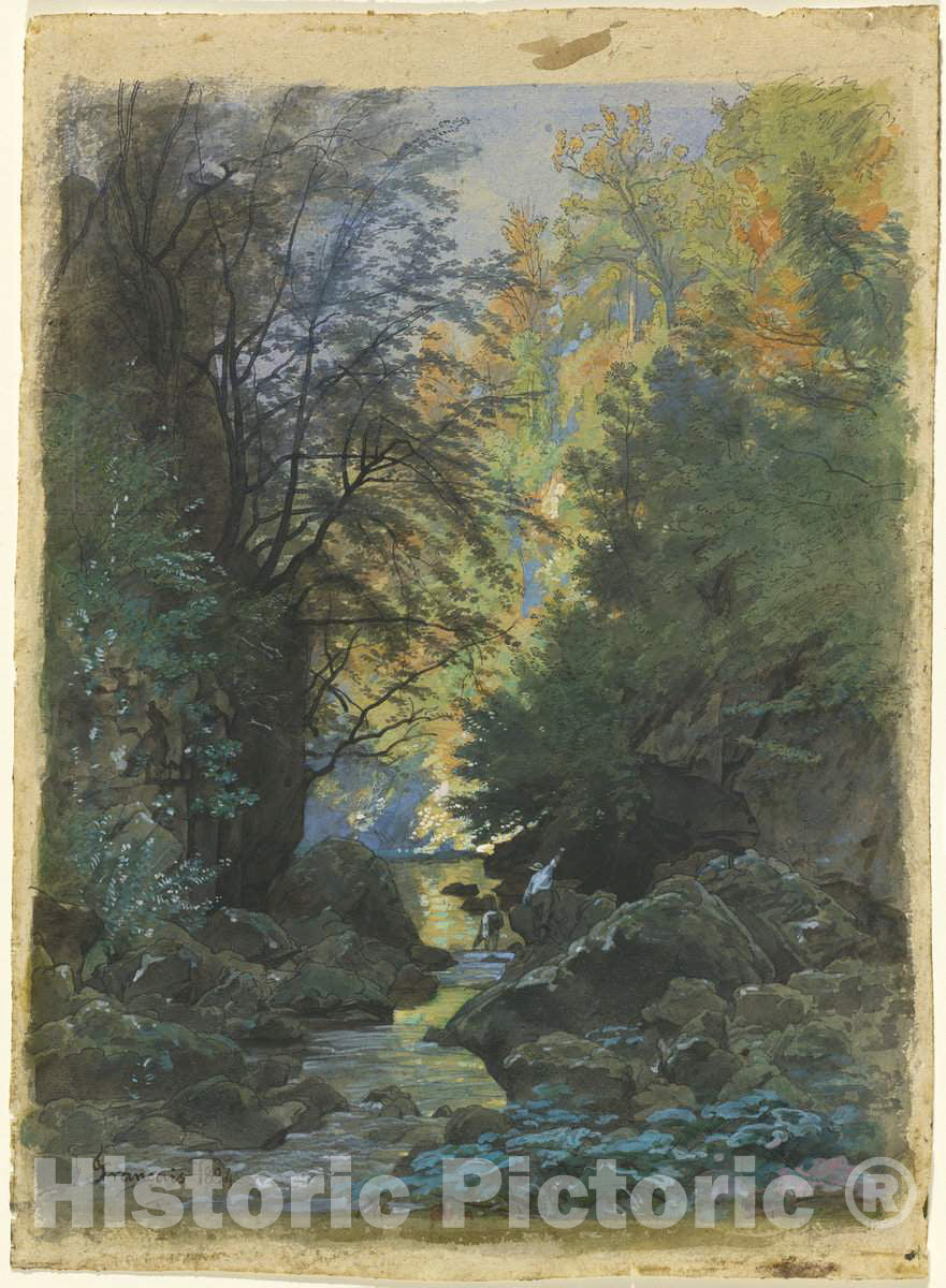 Art Print : FranÃ§ois-Louis FranÃ§ais, A Stream Through a Dense Forest, 1884 - Vintage Wall Art