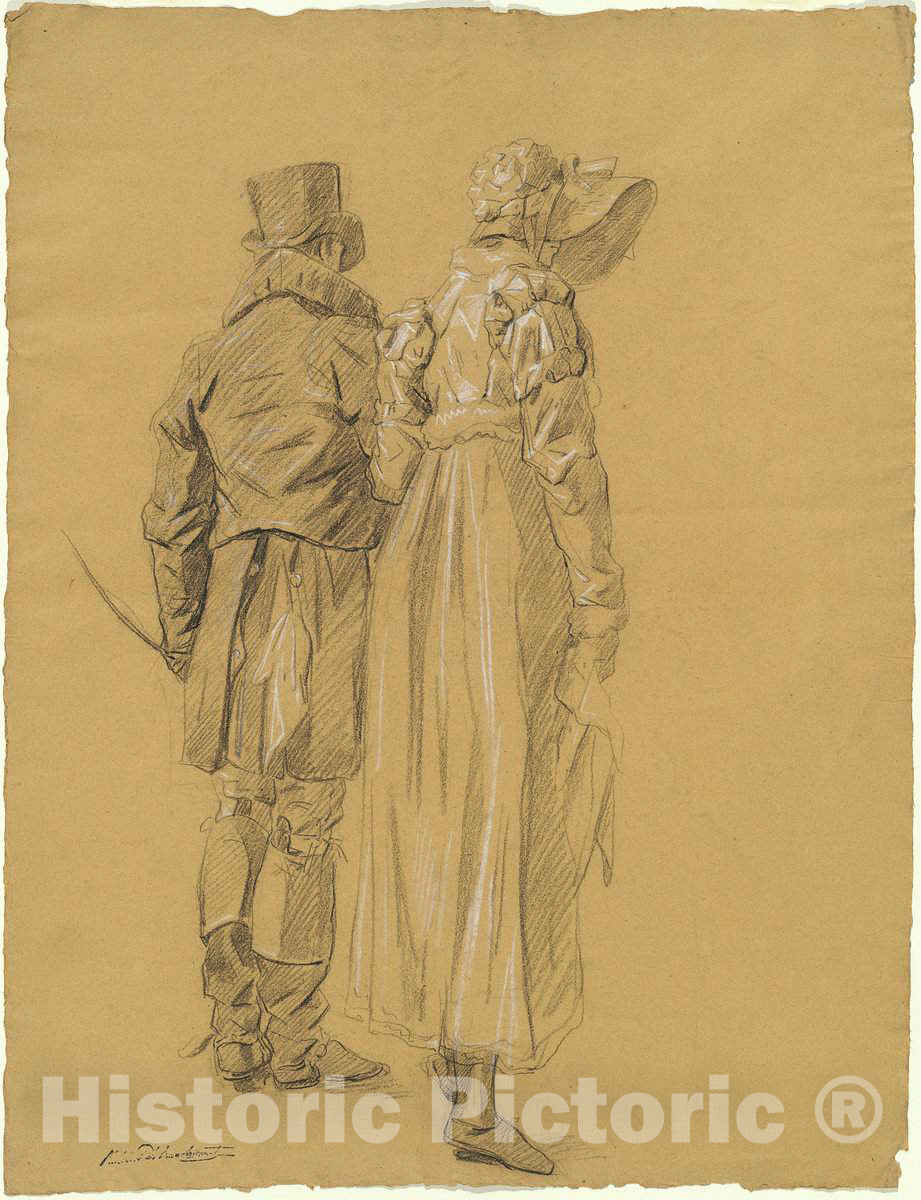 Art Print : Philibert d'Amiens de Ranchicourt, A Fashionable Couple Seen from Behind, c. 1810 - Vintage Wall Art