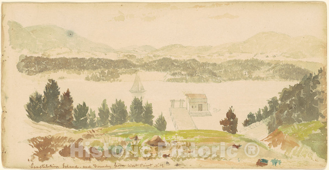 Art Print : Seth Eastman, Constitution Island and Foundry from West Point, New York, c. 1837 - Vintage Wall Art