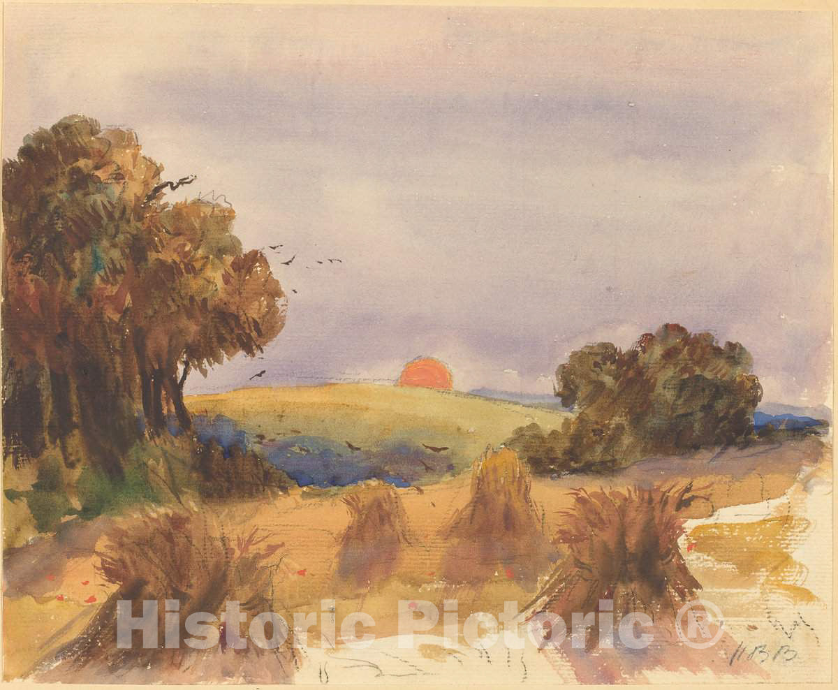 Art Print : Hercules Brabazon Brabazon, A Cornfield at Sunset - Vintage Wall Art