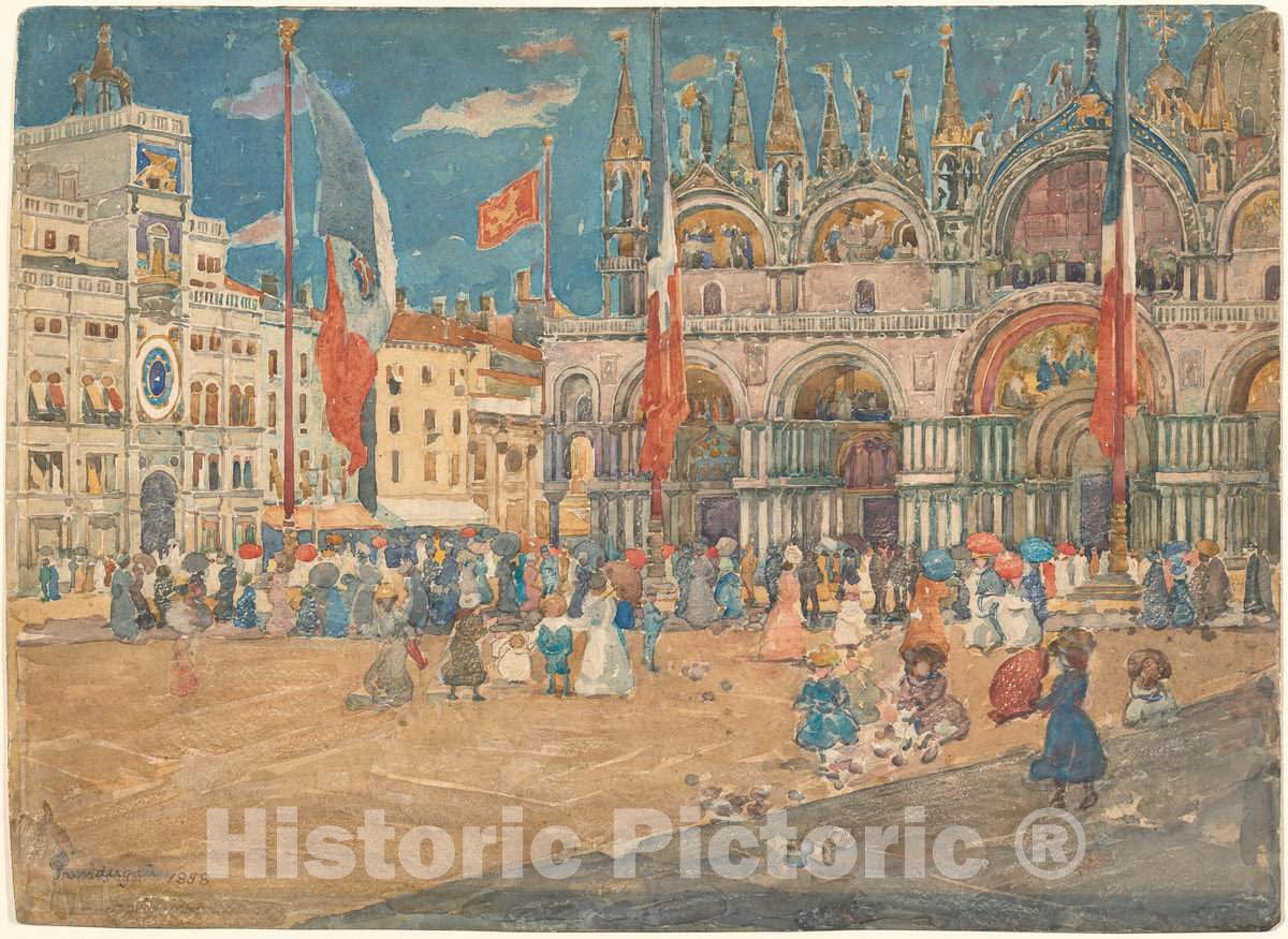 Art Print : Maurice Brazil Prendergast, Piazza San Marco, 1898 - Vintage Wall Art