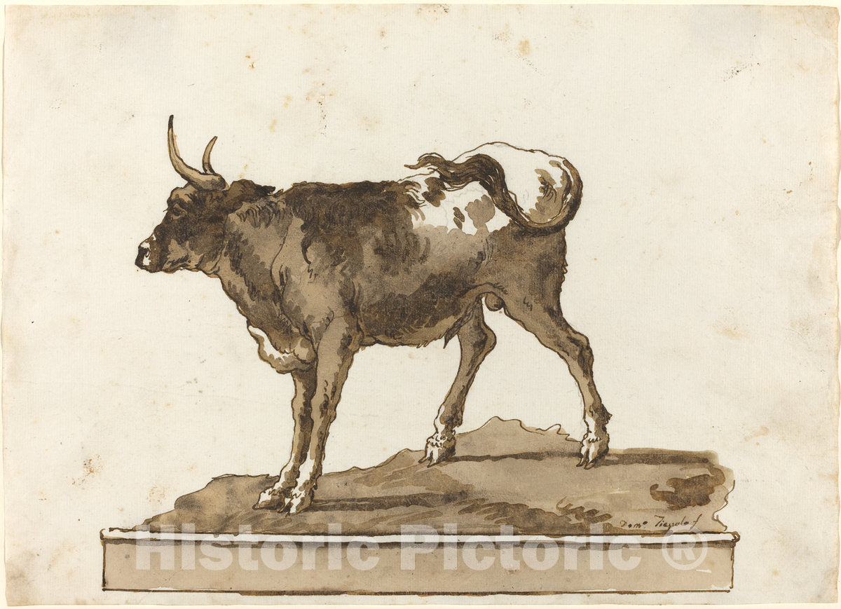 Art Print : Giovanni Domenico Tiepolo, A Bull on a Ledge, 1770s - Vintage Wall Art