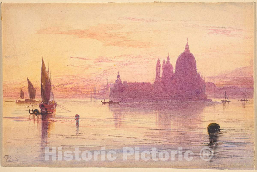 Art Print : Edward Lear, Santa Maria Della Salute, Venice, at Sunset, c.1875 - Vintage Wall Art