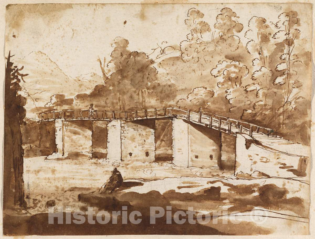 Art Print : Claude Lorrain, Landscape with a Bridge, c.1633 - Vintage Wall Art