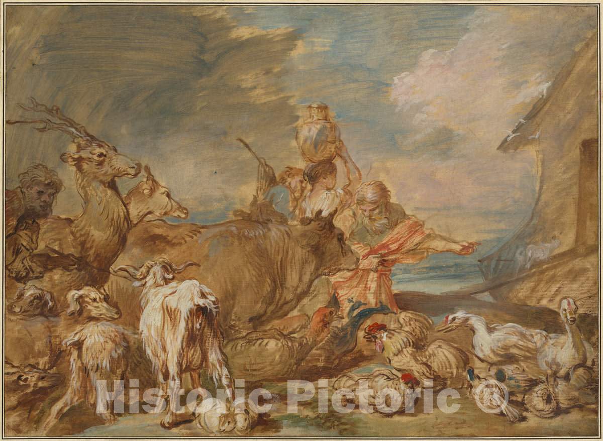 Art Print : Giovanni Benedetto Castiglione, Noah Leading The Animals into The Ark, c. 1645 - Vintage Wall Art