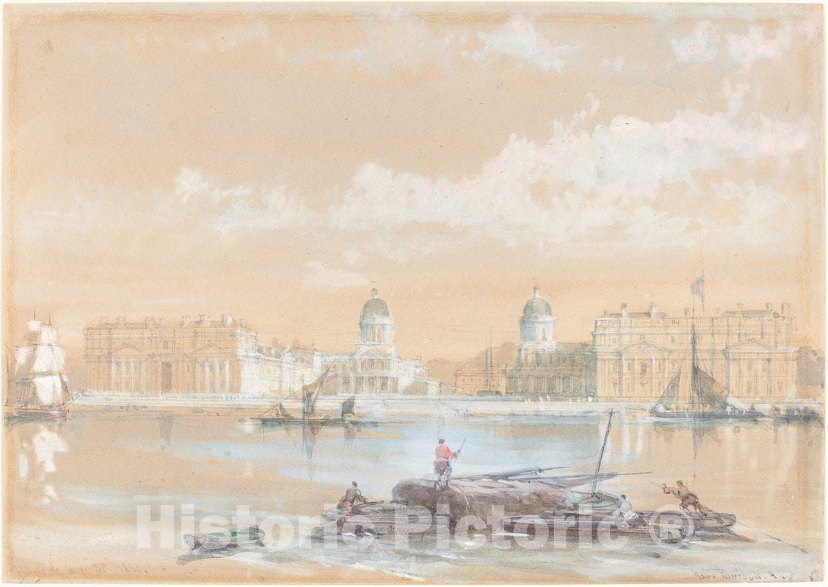 Art Print : David Roberts, The Naval College from The River at Greenwich, 1861 - Vintage Wall Art