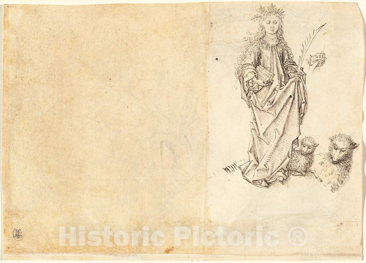 Art Print : Martin Schongauer, Saint Agnes (Verso), c.1490 - Vintage Wall Art