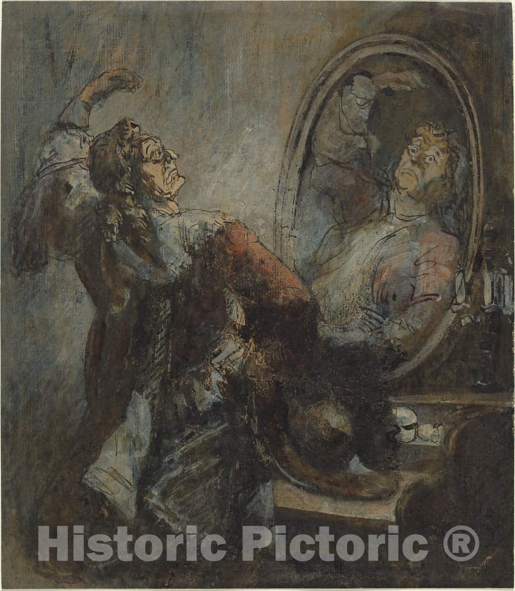 Art Print : HonorÃ© Daumier, Actor Posing in Front of a Mirror - Vintage Wall Art