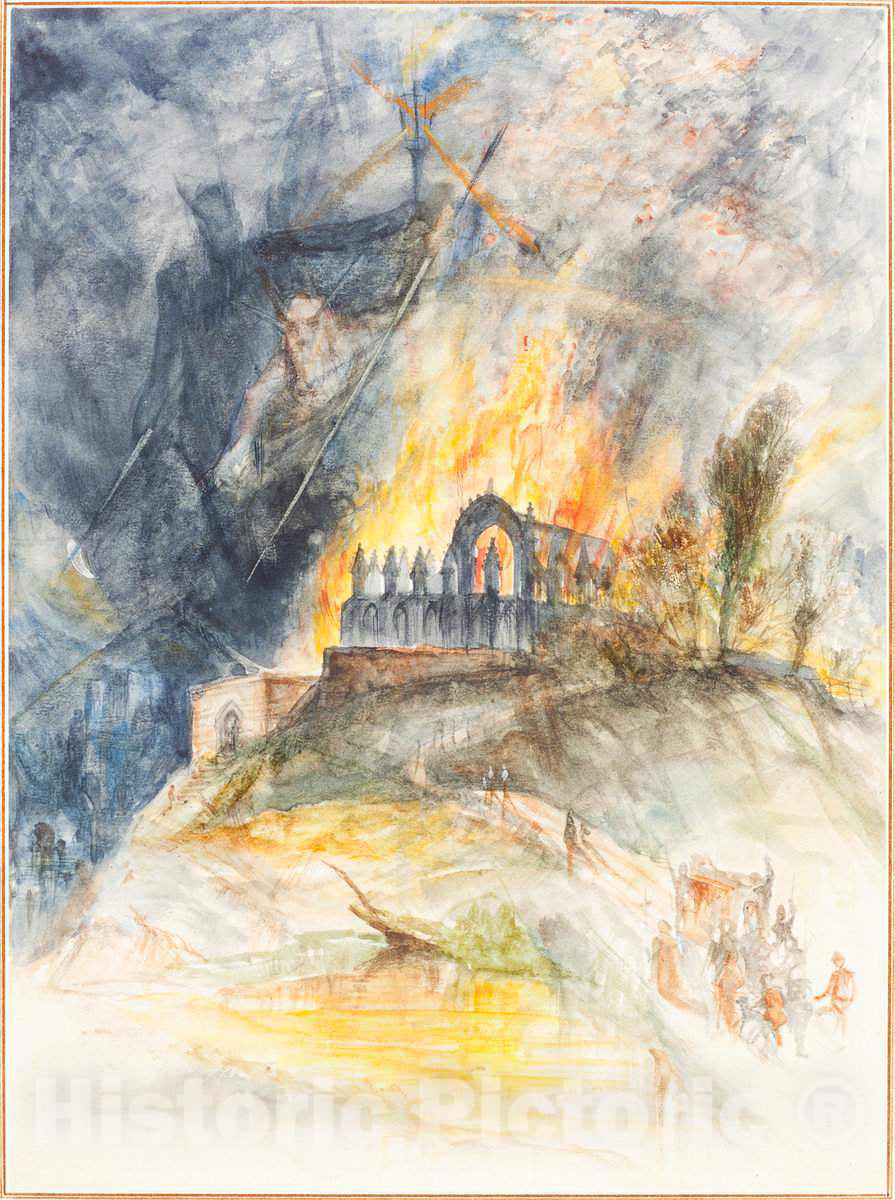 Art Print : Arthur Frederick Payne, an Ecclesiastic Building in Flames with Demons Above - Vintage Wall Art