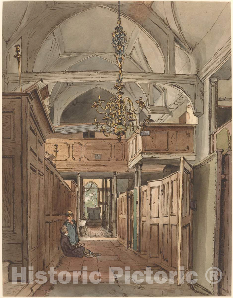 Art Print : William Henry Hunt, Interior of Bushey Church, c.1818 - Vintage Wall Art