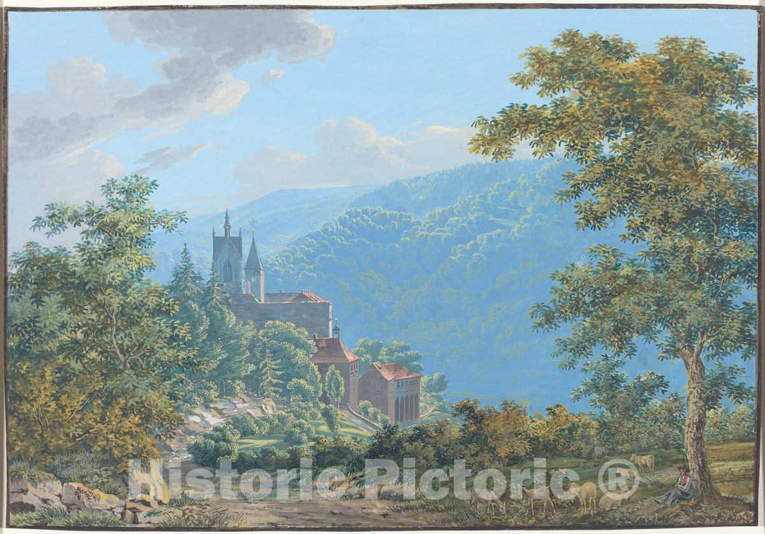 Art Print : Huber, A Fortress in a Mountain Landscape at Sunrise, 1810 - Vintage Wall Art