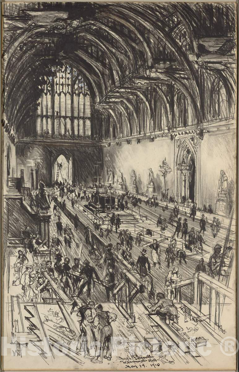 Art Print : Joseph Pennell, Preparations for The Lying in State of Edward VII, 1910 - Vintage Wall Art