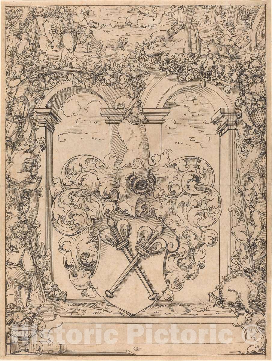 Art Print : Christoph Murer, Design for a Window (Hunting Scene), 1579 - Vintage Wall Art