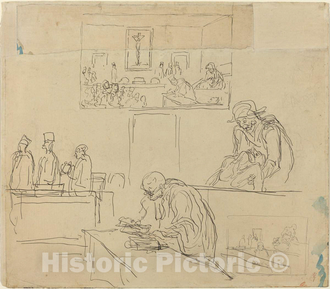 Art Print : HonorÃ© Daumier, Scene of The Tribunal (The Verdict) - Vintage Wall Art