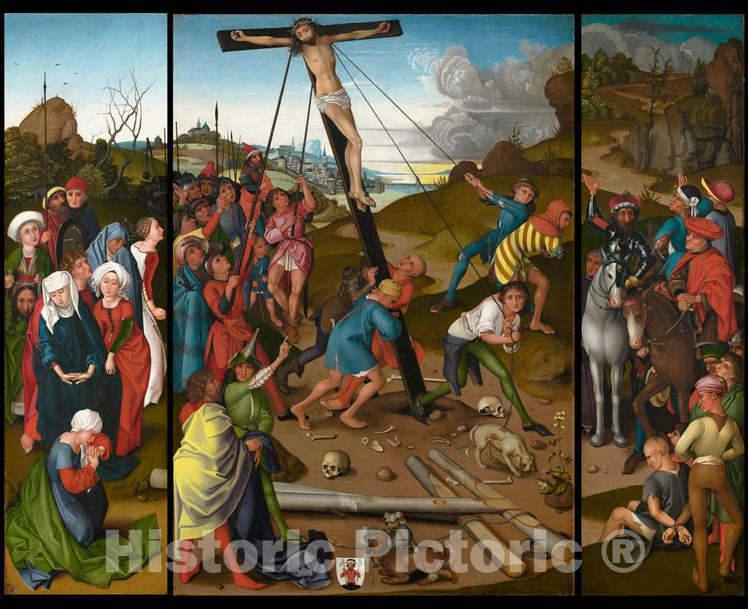 Art Print : The Raising of The Cross [Center, Left, and Right Panels], c.1485 - Vintage Wall Art