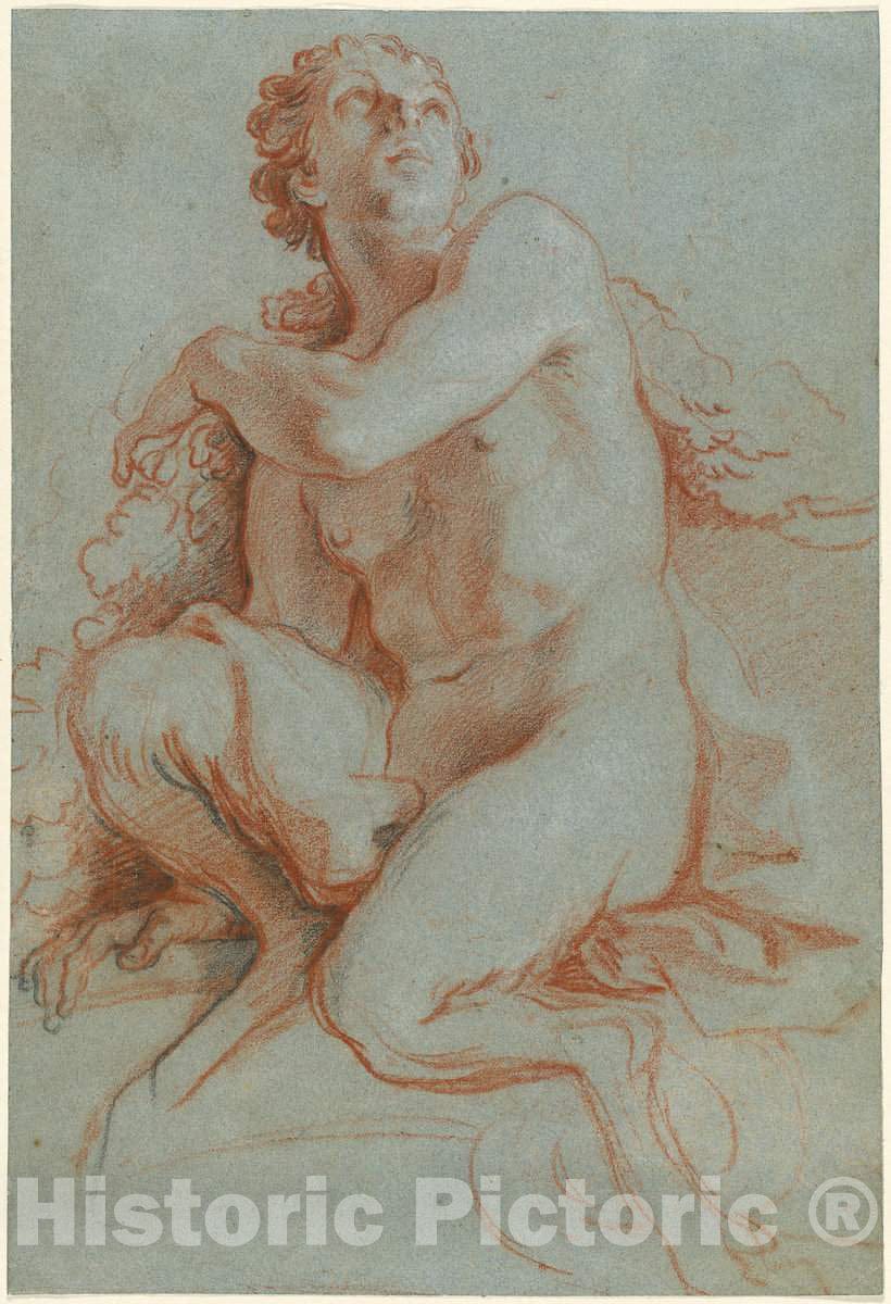 Art Print : Louis de Boullogne The Younger, Seated Faun, c.1703 - Vintage Wall Art